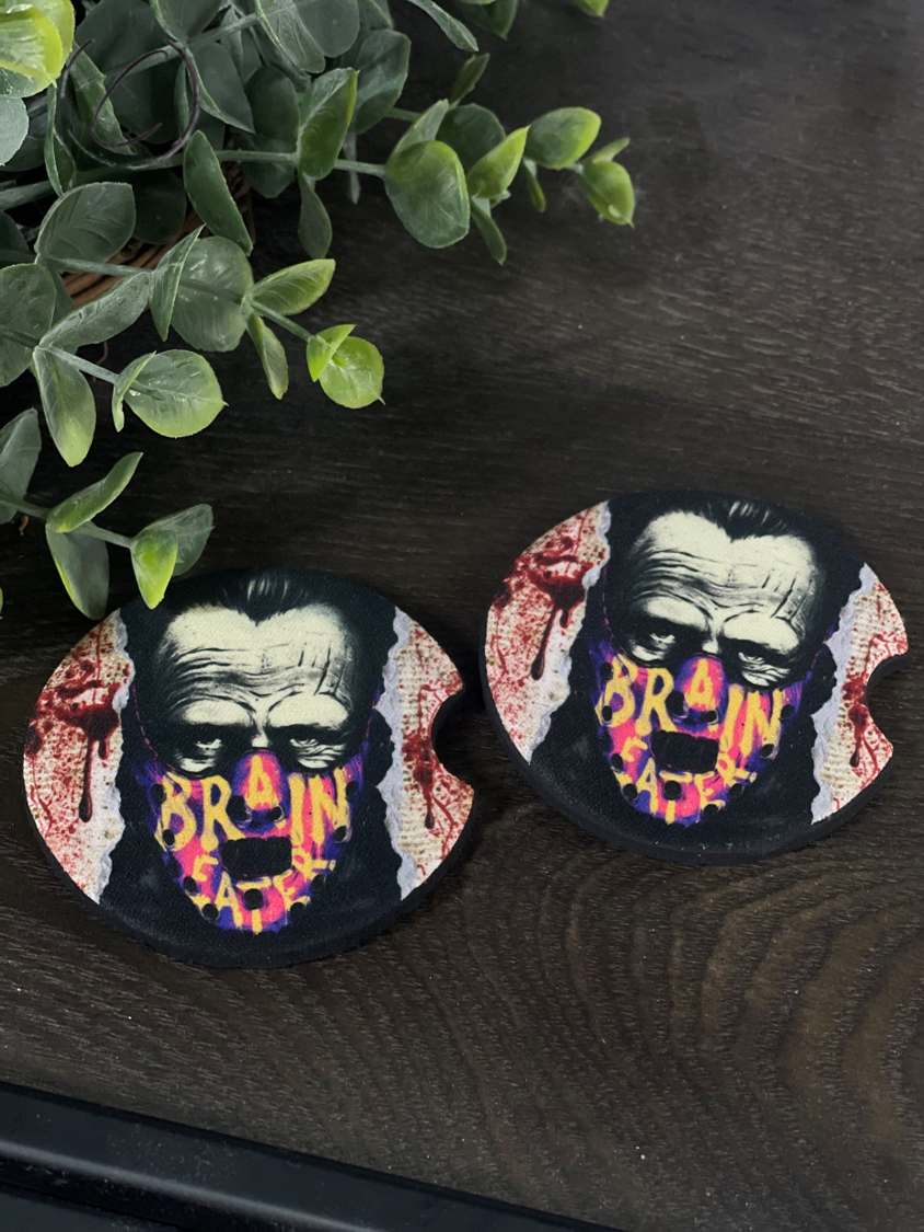 Hannibal Lecter Bloody Paper Car Coaster Set featuring a unique design, made of durable neoprene, perfect for car interiors.